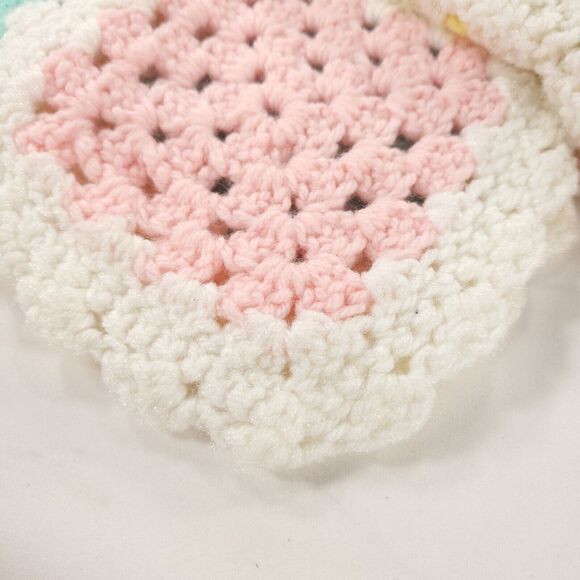 Bundle 2 Handmade Afghan Blanket Crochet Knit Granny Squares 34 x 34 Pastel Pink - Picture 4 of 11